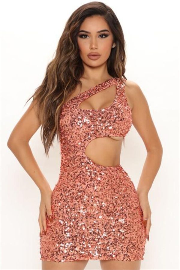 Asymetric Strap Sequin Dress - Image 4