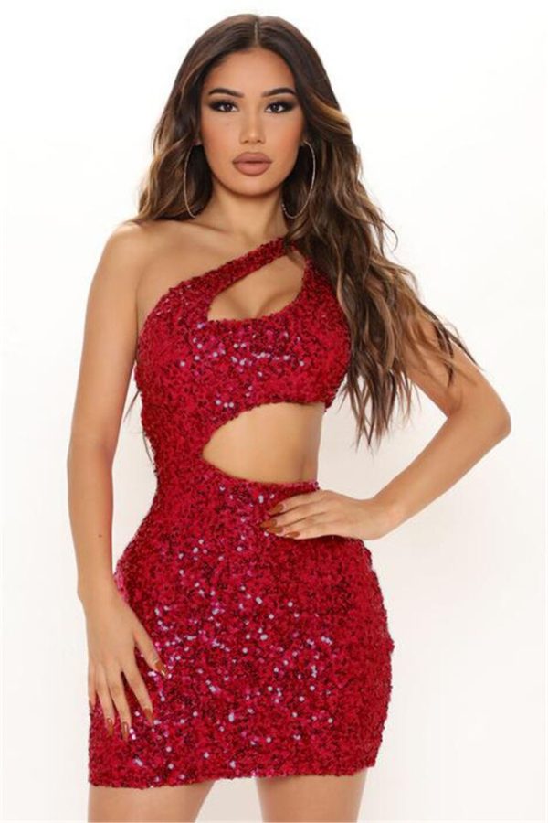 Asymetric Strap Sequin Dress - Image 2