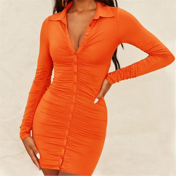 Turn-Down Collar Mini Dress - Image 3