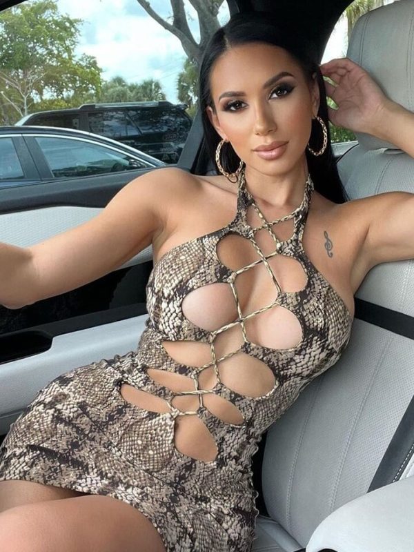 Snake Print Lace Up Dress - Image 2