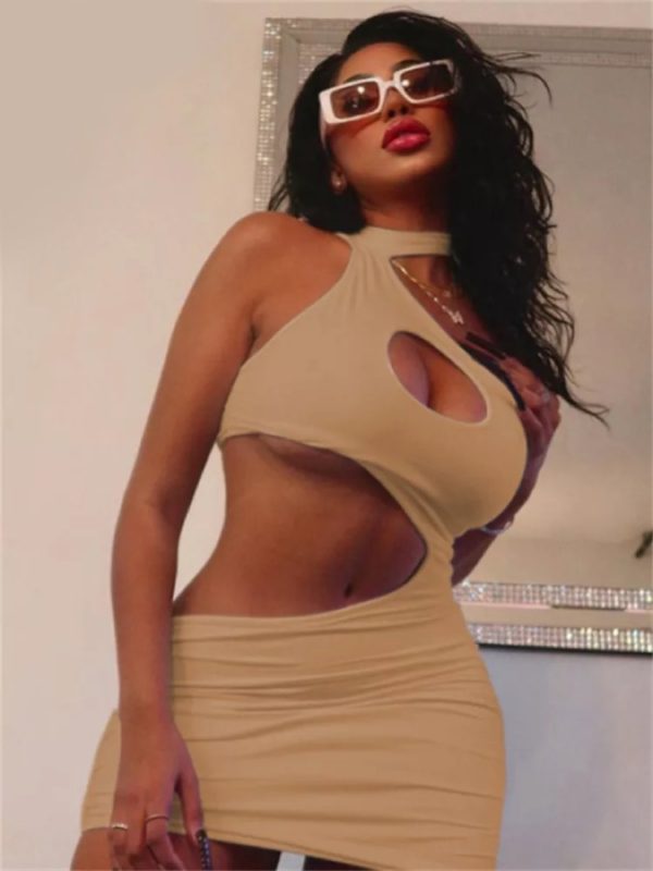 Cut-out diagonal neck dress - Image 3