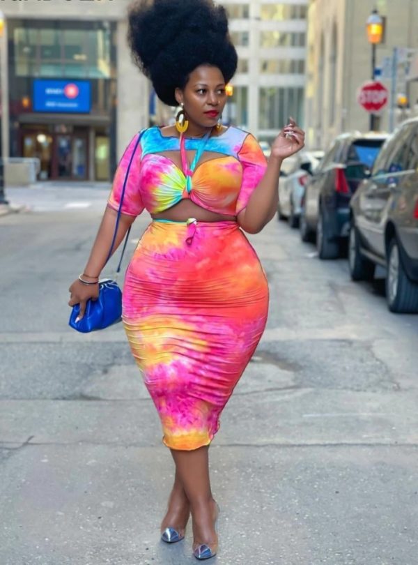 Tie Dye Print Crop Top & Bodycon Skirt Set - Image 2