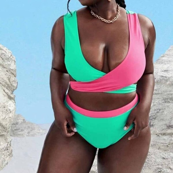 Pink & Green Contrast Bikini Set