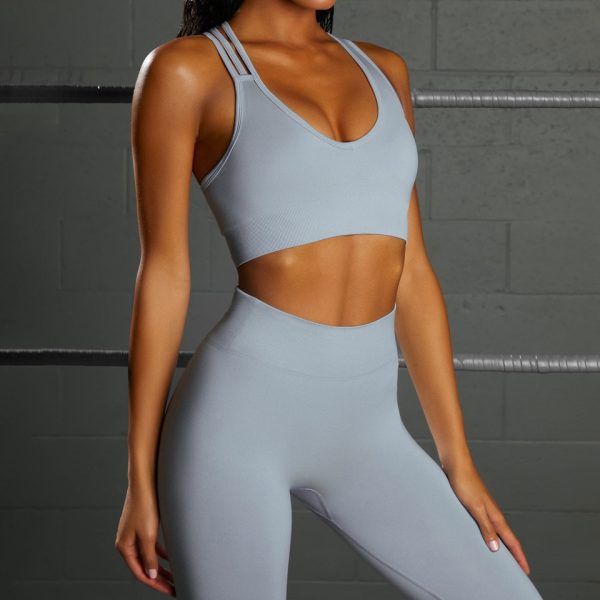 Blue Grey Seamless High Waist Leggings - Image 2