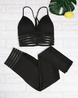 Black Mesh Contrast Leggings & Top Set