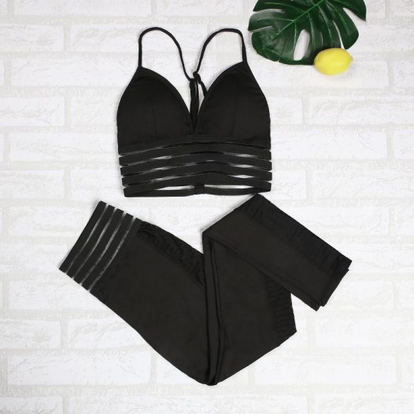 Black Mesh Contrast Leggings & Top Set - Image 2