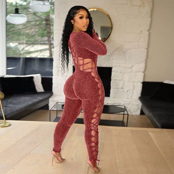 Long Sleeve Hollow Side Jumpsuit - Image 4