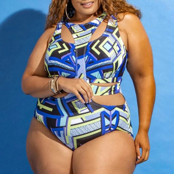 Abstract Print Cut Out Swimsuit