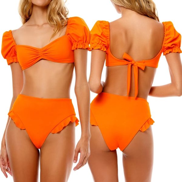 Orange Ruffle & Ruched Bikini Set