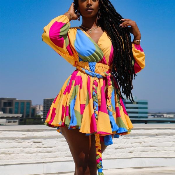 Multicolour Long Sleeve Skater Dress