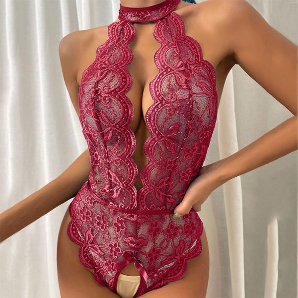 Halter Lace Crotchless Bodysuit - Image 3