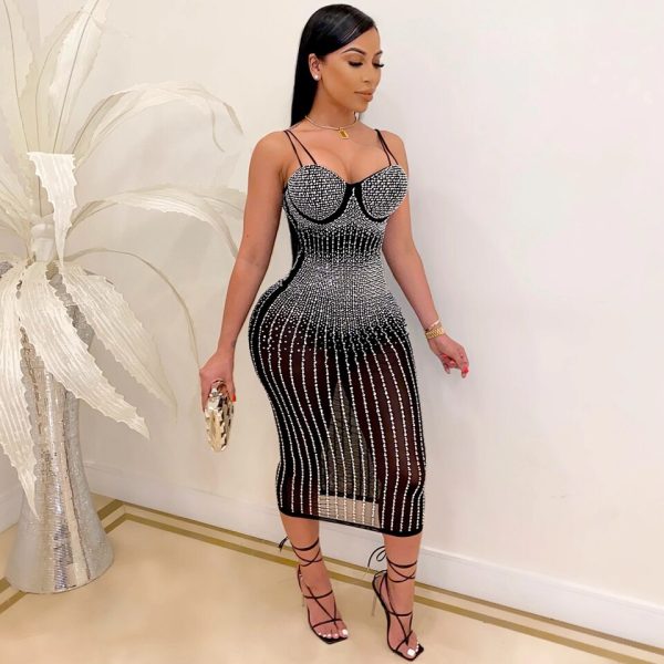 Black Rhinestone Bodycon Dress