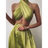 Satin Halter Cross Top & Wide Leg Pants Set - Image 4