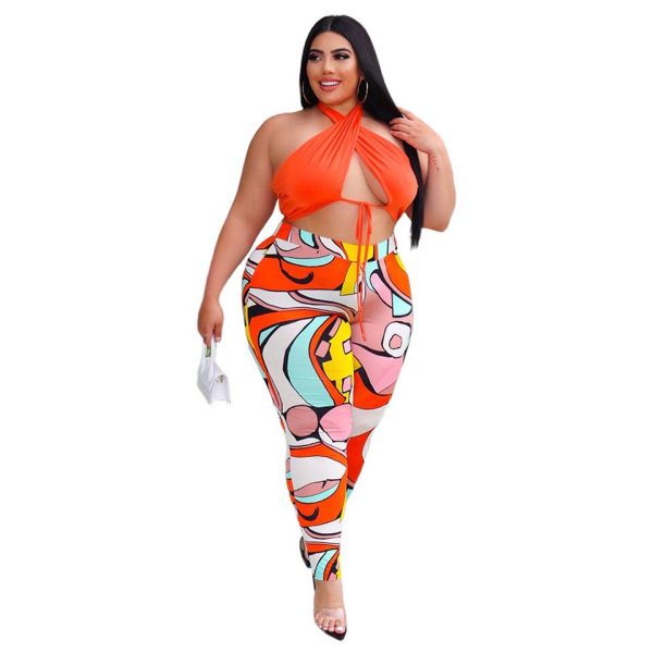 Halter Cross Top and Print Sweatpant Set - Image 3