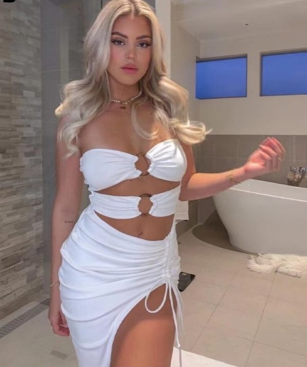 White Ruche Slit Dress - Image 2