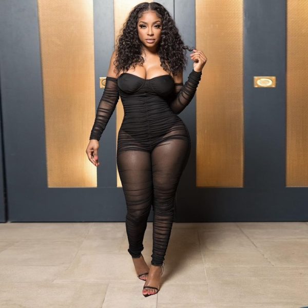 Mesh Off Shoulder Long Sleeve Jumpsuit - Image 4