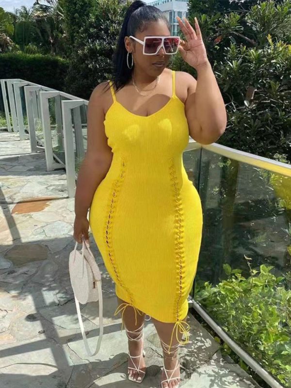 Yellow Lace Up Midi Dress - Image 2