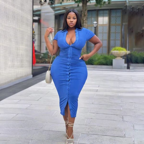 Turn Down Collar Midi Dress