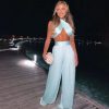 Satin Halter Cross Top & Wide Leg Pants Set - Image 8