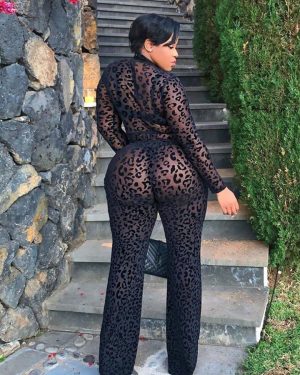 Black Sheer Leopard Print Lace Jumpsuit