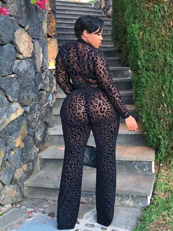 Black Sheer Leopard Print Lace Jumpsuit - Image 2