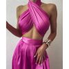 Satin Halter Cross Top & Wide Leg Pants Set - Image 6