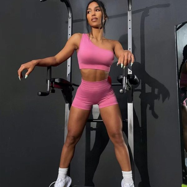 One Shoulder Crop Top & Shorts Set - Image 2