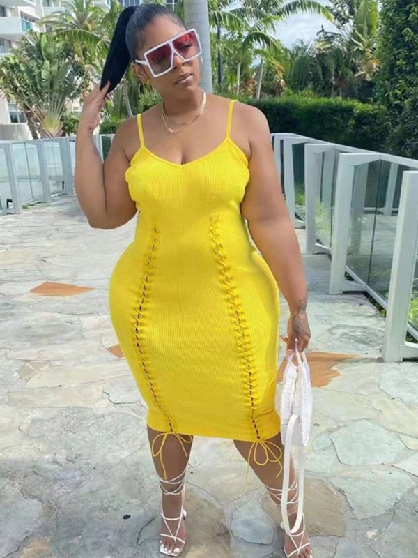 Yellow Lace Up Midi Dress