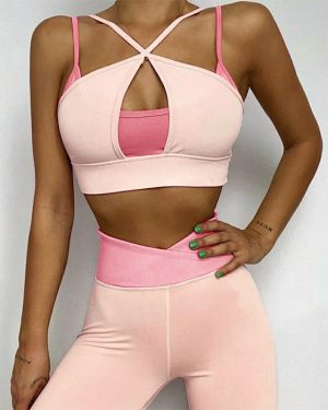 Contrast Spliced Sports Bra & Leggings Set