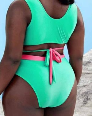 Pink & Green Contrast Bikini Set