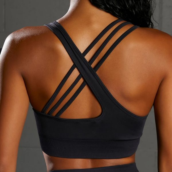 Seamless V-neck Black Sports Bra - Image 3