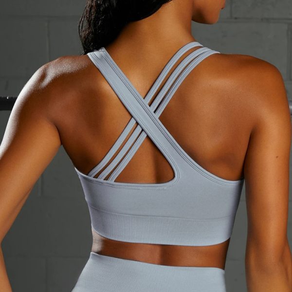 Seamless V-neck Blue Grey Sports Bra - Image 2