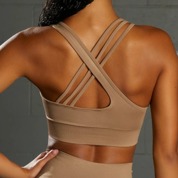 Seamless V-neck Khaki Sports Bra - Image 2