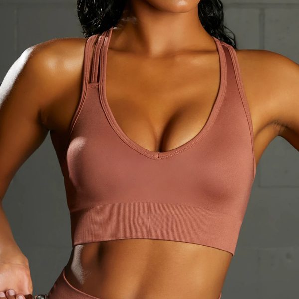 Seamless V-neck Rust Sports Bra