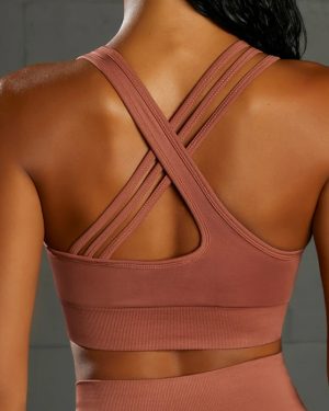 Seamless V-neck Rust Sports Bra