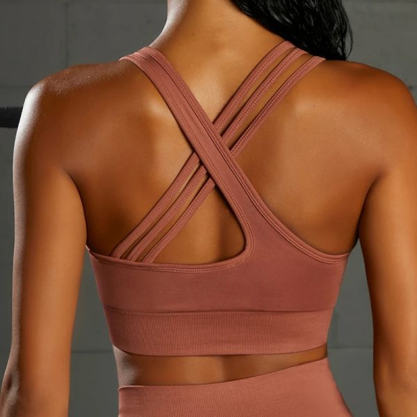 Seamless V-neck Rust Sports Bra - Image 2