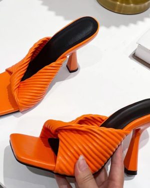 Orange High Heeled Pleated Sandals