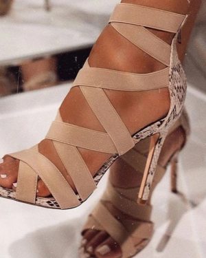 Beige Bandage & Snake Print Heels