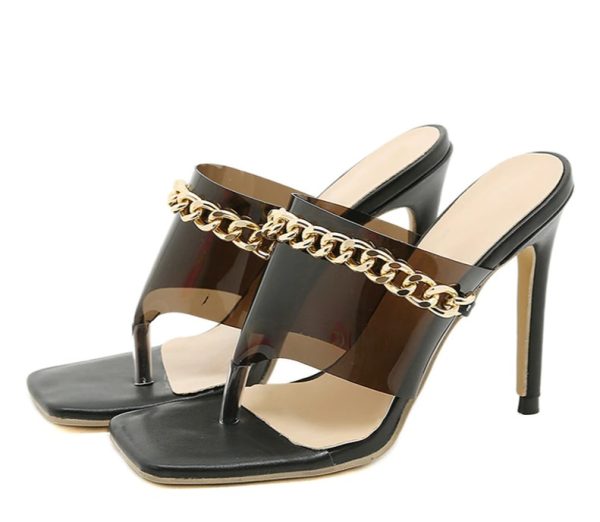 Black PVC Chain Heels - Image 2