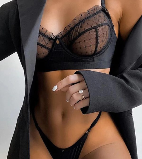 Sheer non-underwired Bra & Ribbed Thong Set - Image 2