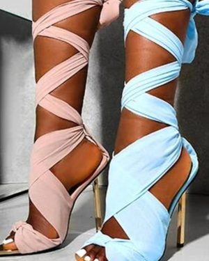Pointed Open Toe Lace-up Stiletto Heels