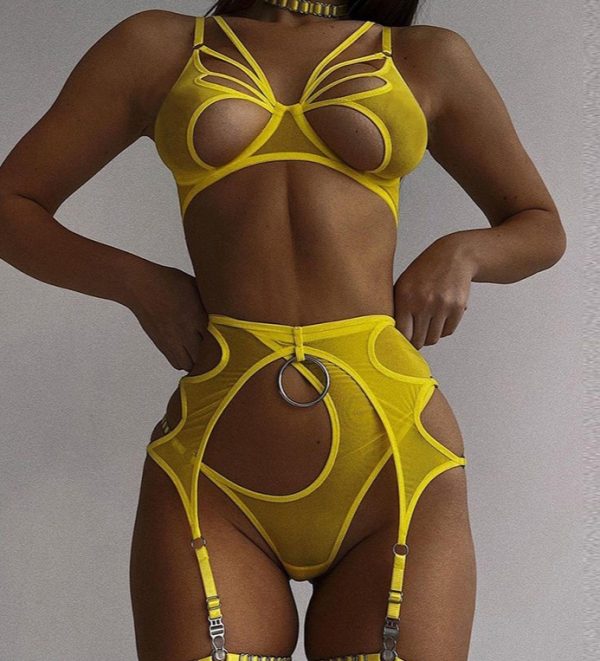 Cut Out Bra, Garter & Thong Set - Image 3