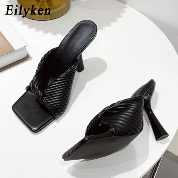 Pink High Heeled Pleated Sandals - Image 3
