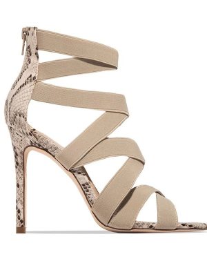 Beige Bandage & Snake Print Heels