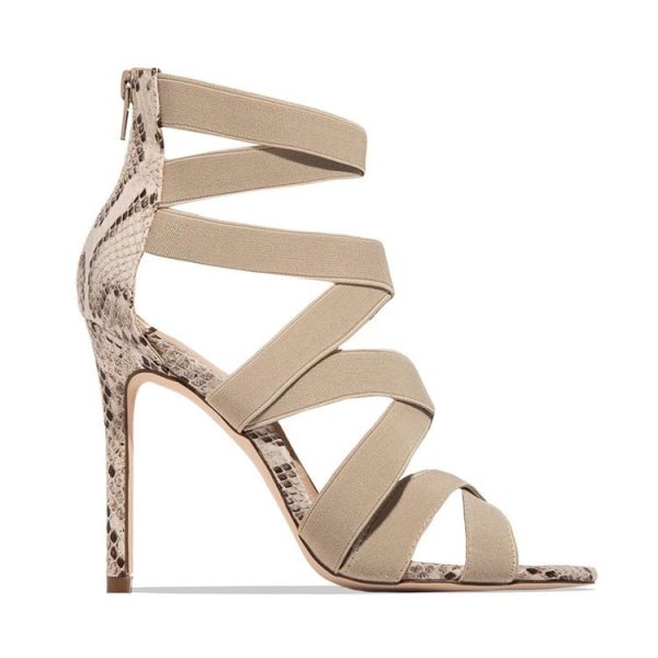 Beige Bandage & Snake Print Heels - Image 2