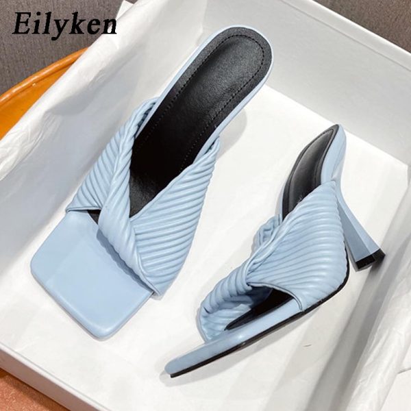 Pink High Heeled Pleated Sandals - Image 4