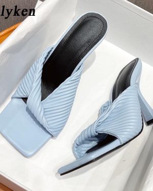 Blue High Heeled Pleated Sandals