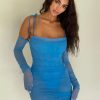 Mesh Off-shoulder Drawstring Dress - Image 5