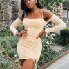 Mesh Off-shoulder Drawstring Dress - Image 4