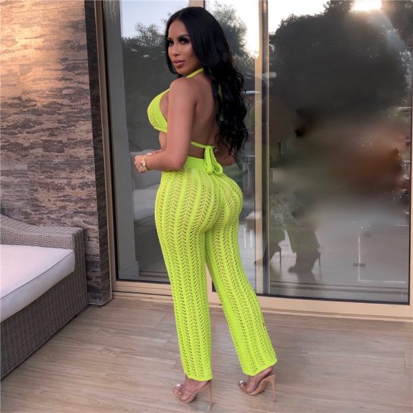Fishnet Knitted Bra Top & Pants Set